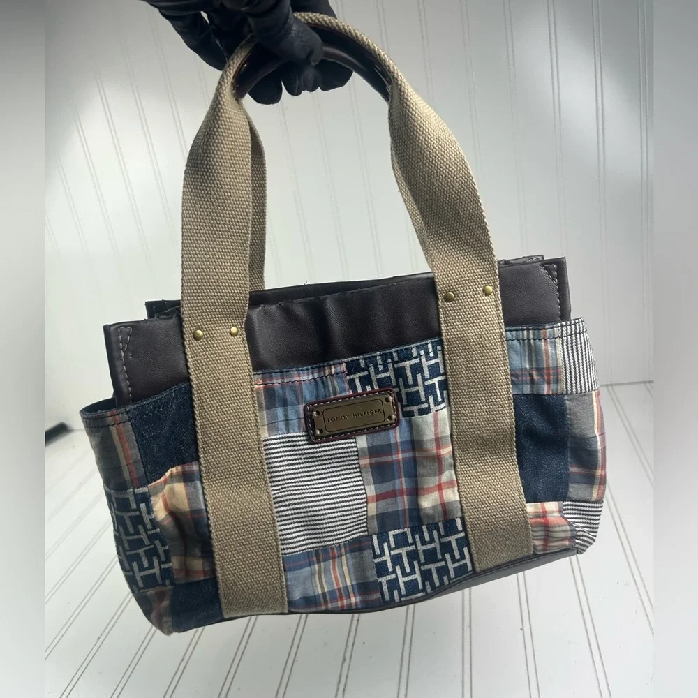 Tommy Hilfiger Vintage Y2K American Patchwork Classic Madras Plaid Denim Handbag - Picture 15 of 15